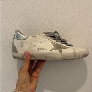 Golden Goose Cream and Silver Star Sneakers